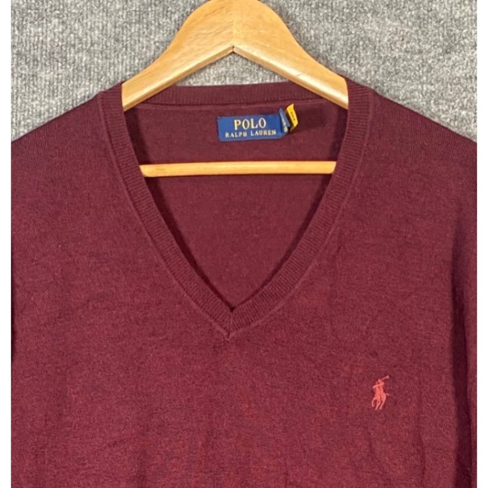 Polo Ralph Lauren V-Neck Wool Sweater Mens XXL Red Pony Logo Preppy Old Money